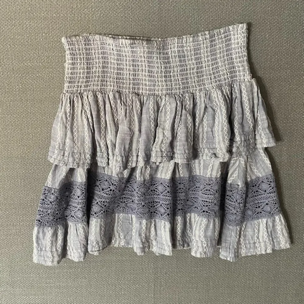 Elan Cotton Short Tiered Skirt Crochet Ruffled Boho Sz S